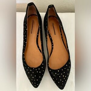 Madewell Haircalf Leather Flats Black Gold Polka Dot Pointed Toe Women 9.5